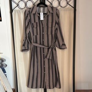 NY Collection Black and White Long Sleeve Dress